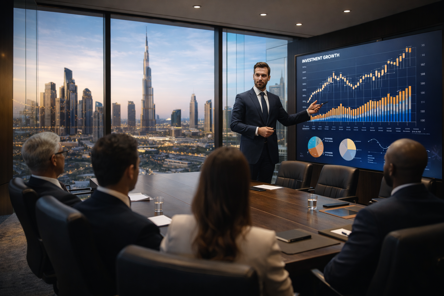 The man is giving a presentation.